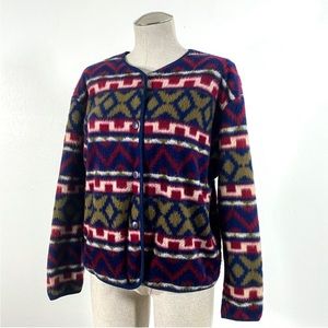 Vintage Fleece Aztec Geometric Pattern Cardigan, Size Women’s Medium